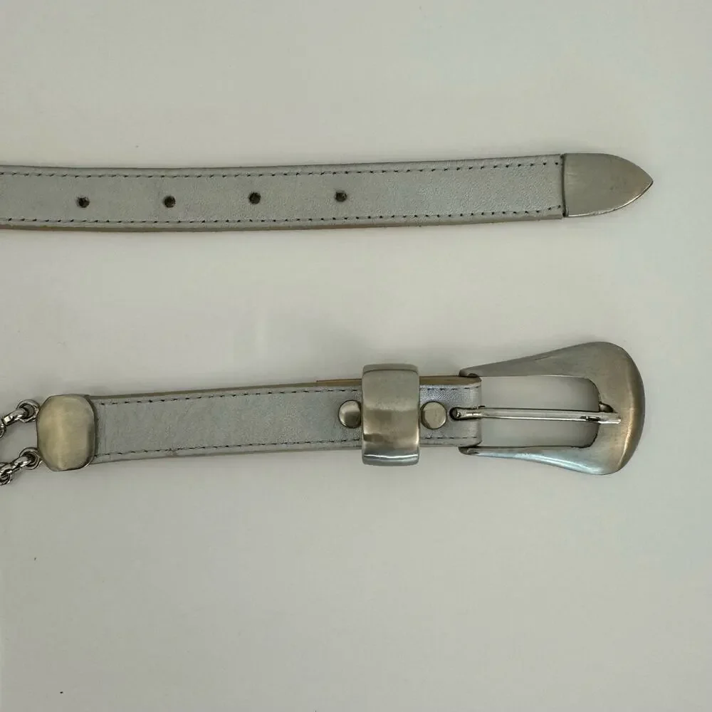 Cache Metallic Silver Leather and Stretch Chain Belt Size M 9705